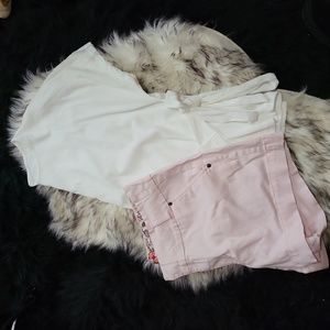 WOMENS BUNDLE PINK SHORTS SIZE 16 4.5 INSEAM SHEIN WHITE TOP OXL